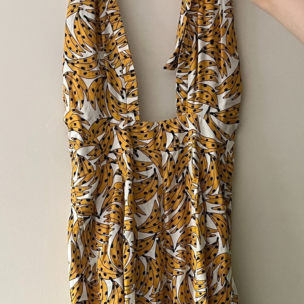 Farm rio medium banana print crossover halter backless jumpsuit .